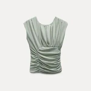 Zara Light Green Ruched Blouse